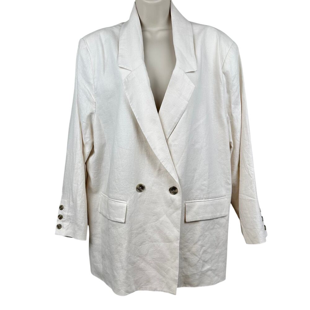NEW Old Navy Double Breasted Linen Blend Blazer Cream XL Coastal Office Classic - Picture 2 of 13